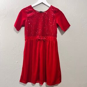 George Red Velvet Sequin Dress Girls XL 14 16 Holiday Party Christmas Sparkle